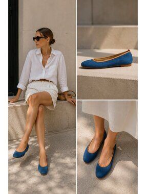 fs/ny Denim Ballet Flats Womens 7.5 B Blue Slip On Round Toe Leather Sole Shoes